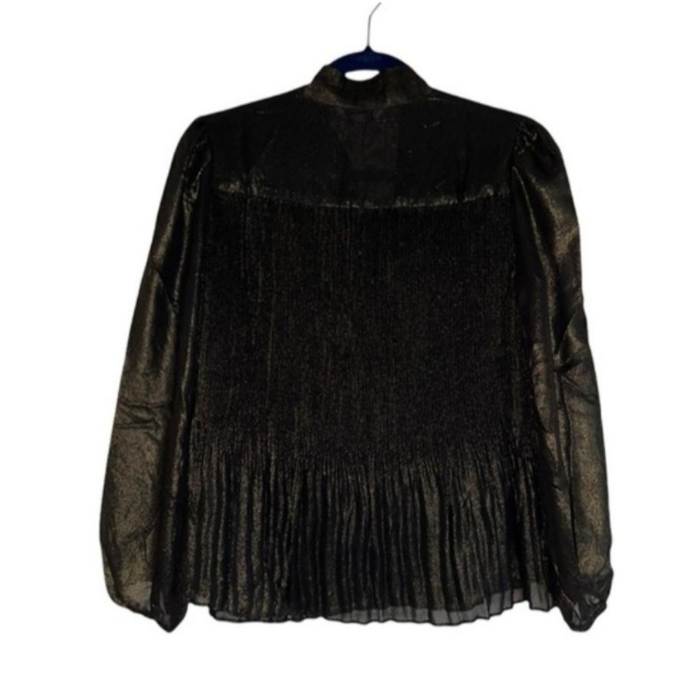 Nanette black and bronze tie shimmer neck blouse top - Picture 3 of 5